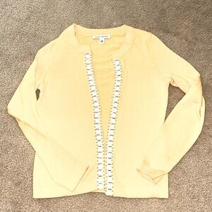 LOOK Banana pale yellow XS/S 100% cotton cardigan with beads and pearls NEW WOW